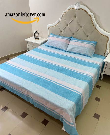 Premium Cotton Bedsheet Sky Strips with flora print
