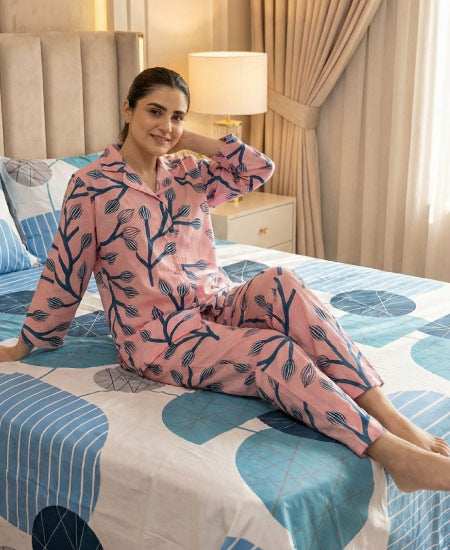 Jungle Tree Night Suit Pink Flora