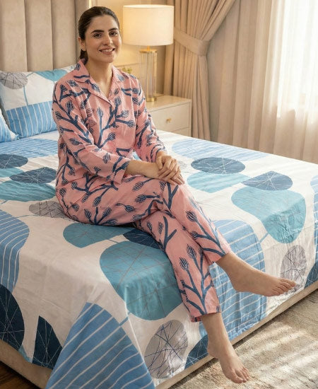 Jungle Tree Night Suit Pink Flora