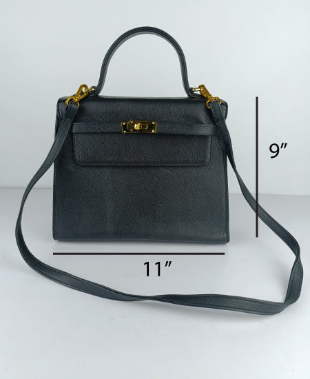 Hermes Kelly Handbags Mate Black in Original Leather