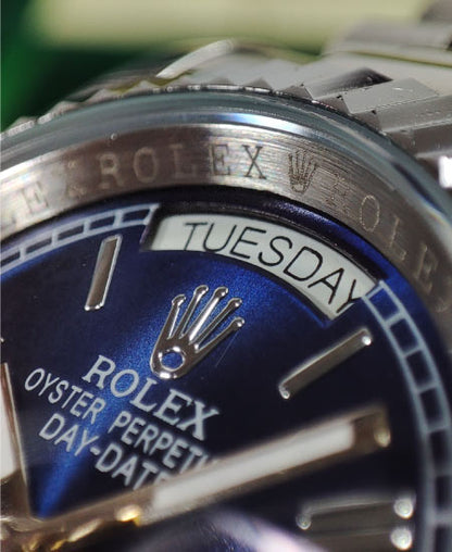 RLX watch Day-Date Men's Watch White Gold Blue Dial 228239