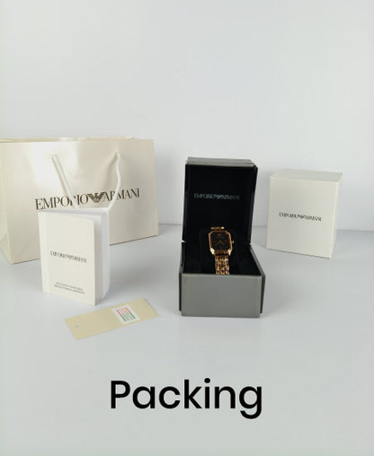 Armani Rose Gold Black Mother of pearl Ladies Watch AR11147