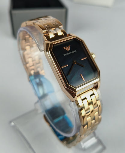 Armani Rose Gold Black Mother of pearl Ladies Watch AR11147