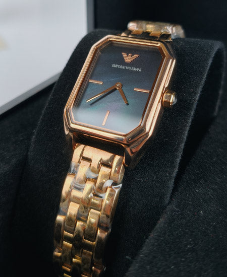 Armani Rose Gold Black Mother of pearl Ladies Watch AR11147