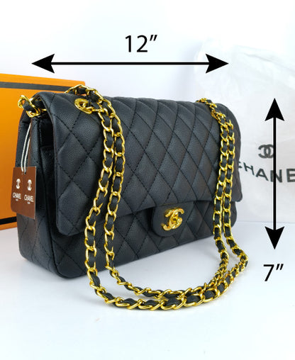 CHANEL Chevron Classic Black Handbag