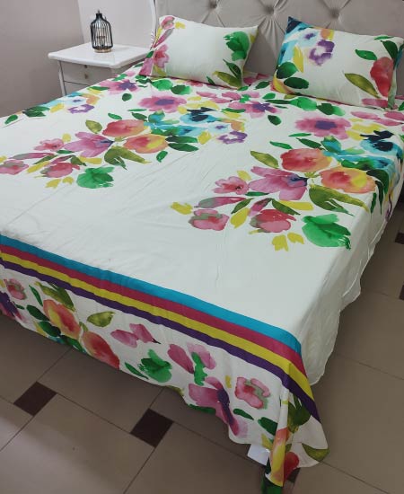 Cotton Satin Bedsheet Water Flaura TC-240 Jungle Tree