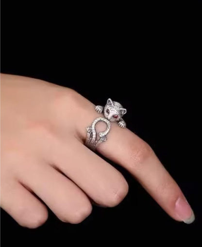 Jungle Tree 925 Sterling Silver Cat Rings