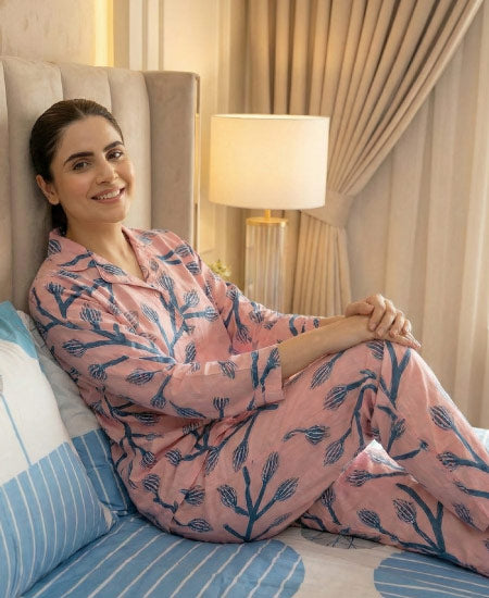 Jungle Tree Night Suit Pink Flora
