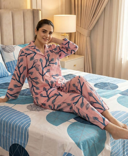 Jungle Tree Night Suit Pink Flora