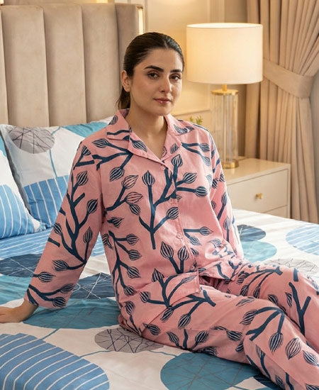 Jungle Tree Night Suit Pink Flora