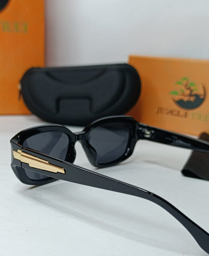 Jungle Tree Black Rectangular Polarized Sunglasses-JT05