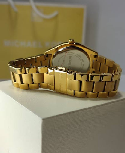 Michael Kors Black Ladies Watch MK3205 Yellow Gold