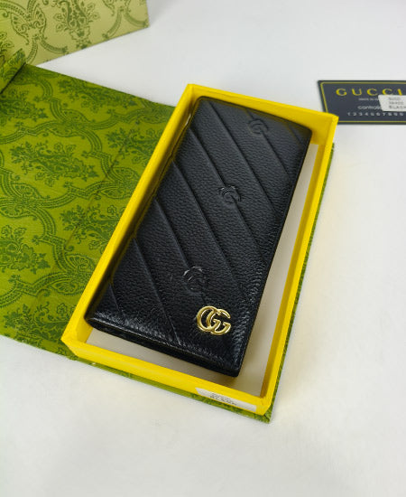 GG Leather Men's Long Wallet Black 01