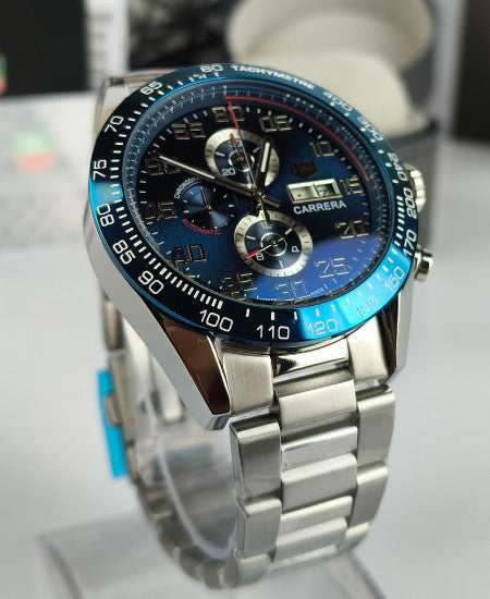 TG Huer Carera Blue-Faced Racing Chronograph Watch CV2A1V.BA0738