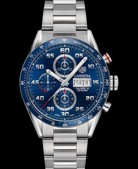 TG Huer Carera Blue-Faced Racing Chronograph Watch CV2A1V.BA0738