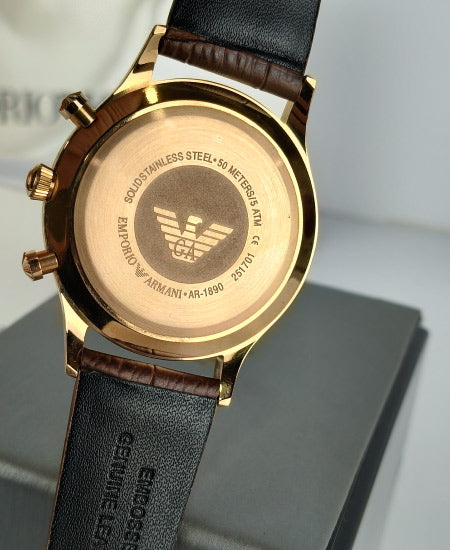 Emporio Armani Brown Leather Strap Watch For Men - AR1916