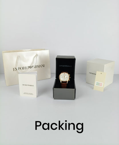 Emporio Armani Brown Leather Strap Watch For Men - AR1916