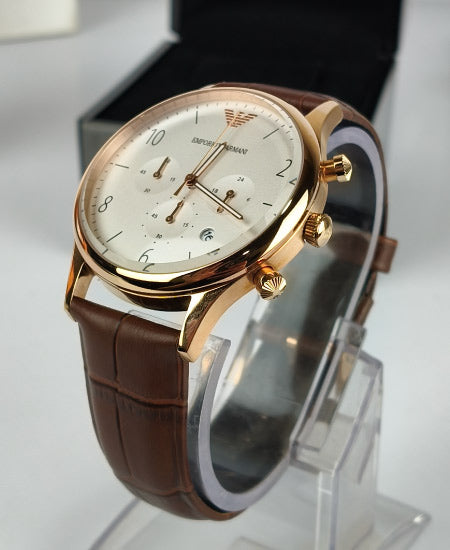 Emporio Armani Brown Leather Strap Watch For Men - AR1916