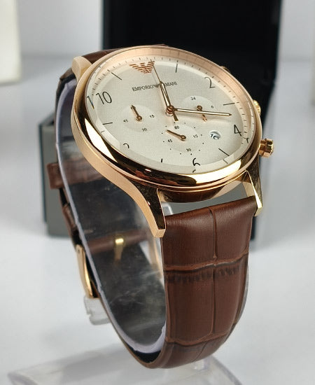 Emporio Armani Brown Leather Strap Watch For Men - AR1916