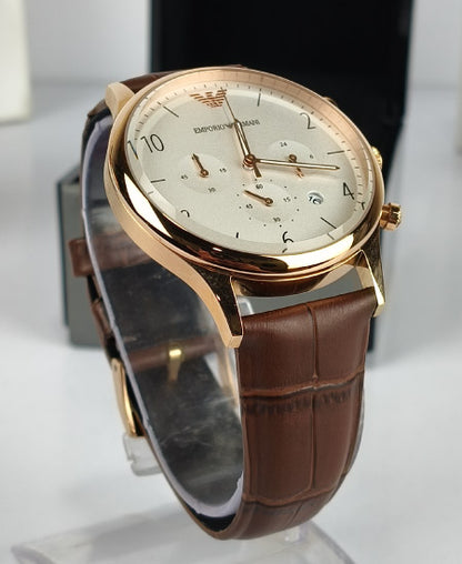 Emporio Armani Brown Leather Strap Watch For Men - AR1916