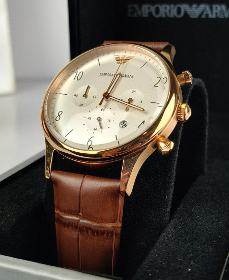 Emporio Armani Brown Leather Strap Watch For Men - AR1916