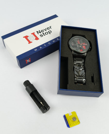 Never Stop Black Red Wheel Men's Watch