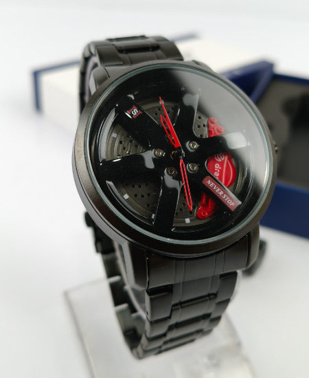 Never Stop Black Red Wheel Men's Watch