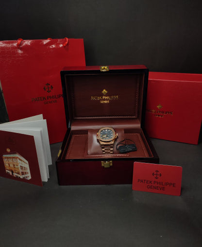PP Nautilus Rose Gold Skeleton Black Dial Watch