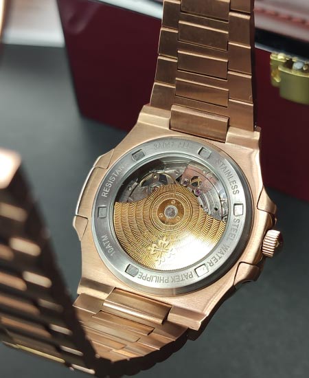 PP Nautilus Rose Gold Skeleton Black Dial Watch
