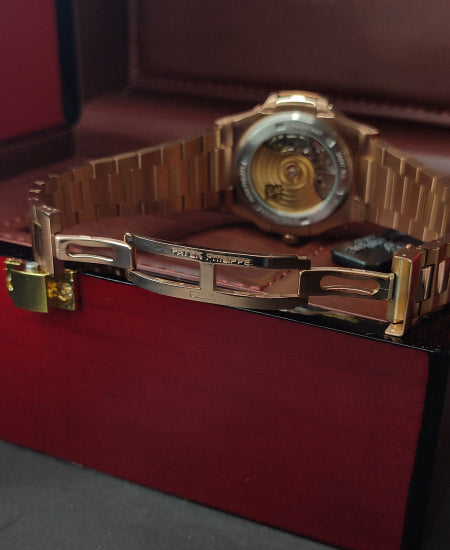 PP Nautilus Rose Gold Skeleton Black Dial Watch