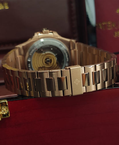 PP Nautilus Rose Gold Skeleton Black Dial Watch