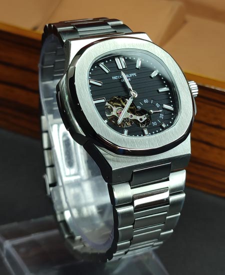 PP Nautilus Silver Skeleton Black Dial Watch