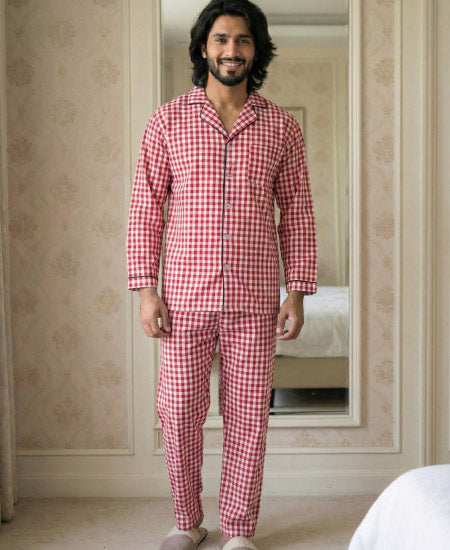 Red Check Zara Men's Night Suit