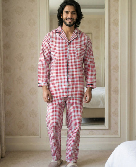 Red-Gray Check Zara Men's Night Suit