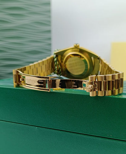 RLX Day Date Watch Yellow Gold Black Dial Roman 228238