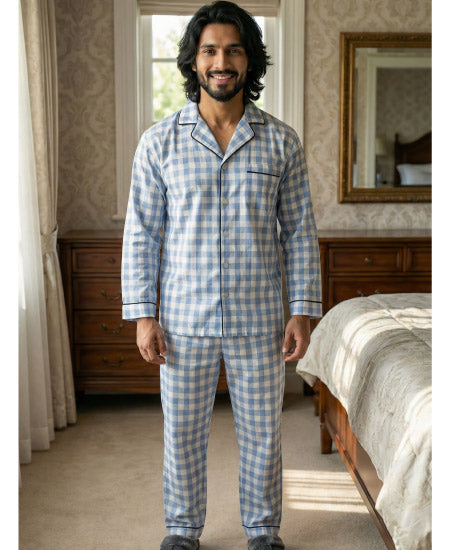 Sky Blue Check Zara Men's Night Suit