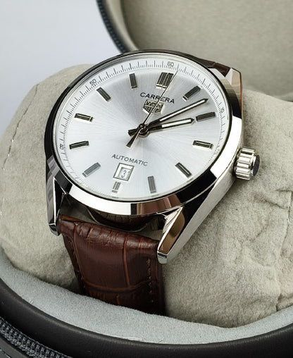 TG Huer Carera Calibre 5 Brown Leather Strap Watch