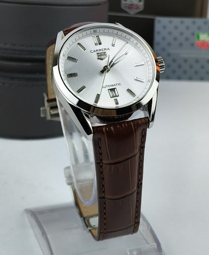 TG Huer Carera Calibre 5 Brown Leather Strap Watch