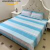 Premium Cotton Bedsheet Sky Strips with flora print