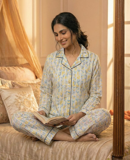 Jungle Tree Blue leaves PJS women's - Image 2