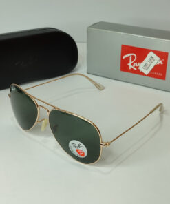 RayB Aviator Polarized Golden Green Sunglasses