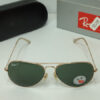 RayB Aviator Polarized Golden Green Sunglasses