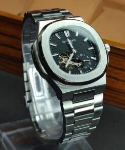 PATK PHLIPE Nautilus Silver Skeleton Black Dail Watch