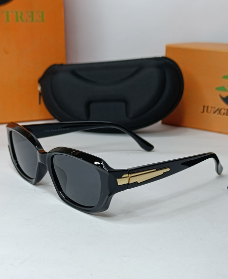 Junglee Tree Black Rectangular Polarized Sunglasses