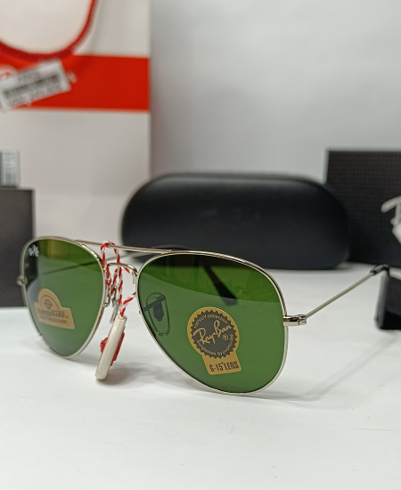 Amazon Leftover Ray Ban Silver Green Aviator Sunglasses in Pakistan