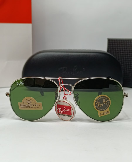 Ray Ban Silver Green Aviator Sunglasses - Image 3