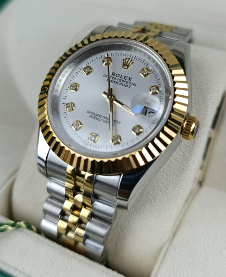 Rolex Datejust 2 tune watch Silver Diamond Dial 126234