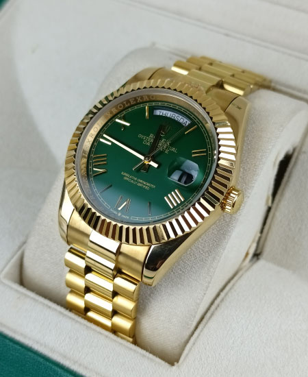 Rolex Day Date Watch Yellow Gold Green Dial Roman 228238