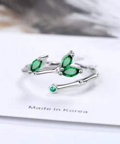 Jungle Tree 925 Sterling Silver Green Leaf Rings