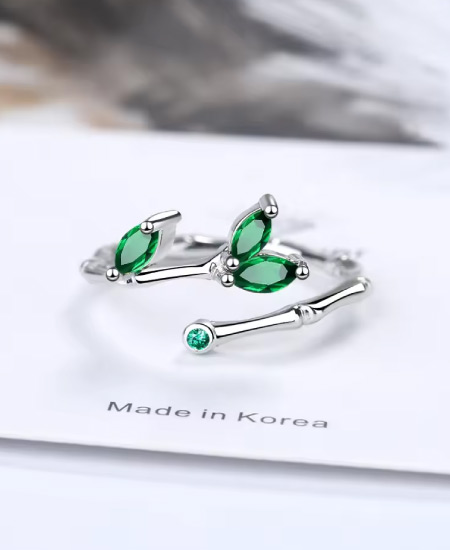 Jungle Tree 925 Sterling Silver Green Leaf Rings